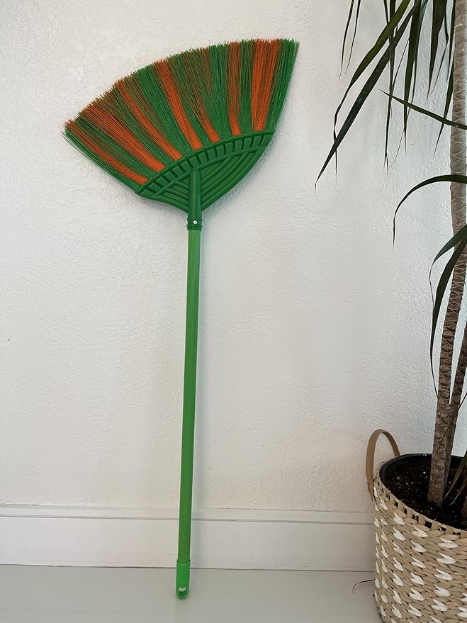1 Pack Soft Sweeping Brooms /38” House Brooms for Sweeping Indoor& Outdoor Broom Cleaning/Asian Thailand Plastic Broom/Choi Nhua Thai LAN/Choi Nhua Quet Nha (1 pcs) (Green Orange)