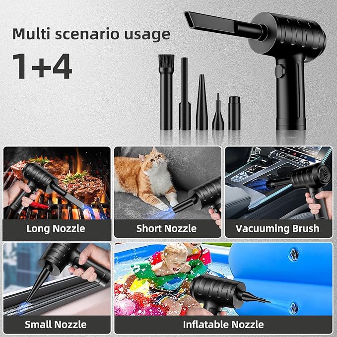 Compressed Air Duster - 51,000 RPM, 3 Adjustable Gears, 5 Nozzle Attachments, Type-C USB Rechargeable Air Blower for Electronics, Keyboards, and Dust Cleaning