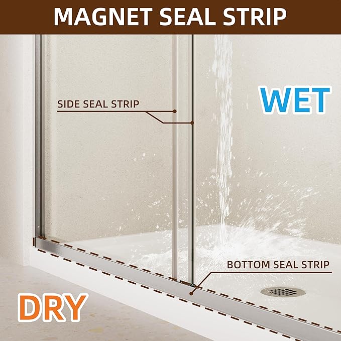 Shower Door,56-60" W x 70" H Semi-Frameless Double Sliding Glass Shower Door with 1/4'' (6mm) Clear SGCC Tempered Glass,Bypass Shower Enclosure,Brush Nickel
