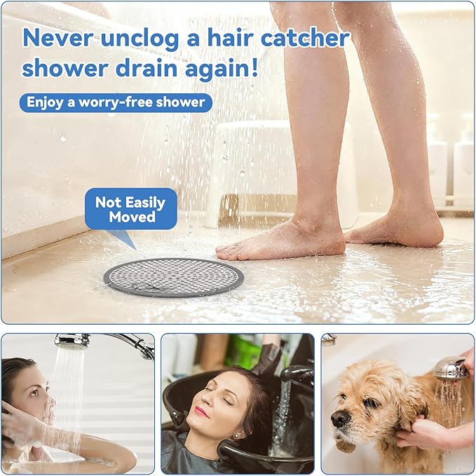 Shower Drain Hair Catcher, 4.72" Shower Drain Cover, All-in-One Universal Sink & Shower Drain Strainer, Easy Installation, Stainless Steel and Silicone Bathroom Accessories for Tub, Bathtub (Round)
