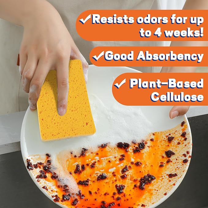 7 Pack Biodegradable Cellulose Pop Up Sponges | Compostable Kitchen Sponges Pack | Gentle Non-Scratch Cleaning for Dishes, Kitchen & Bathroom Surfaces-Yellow