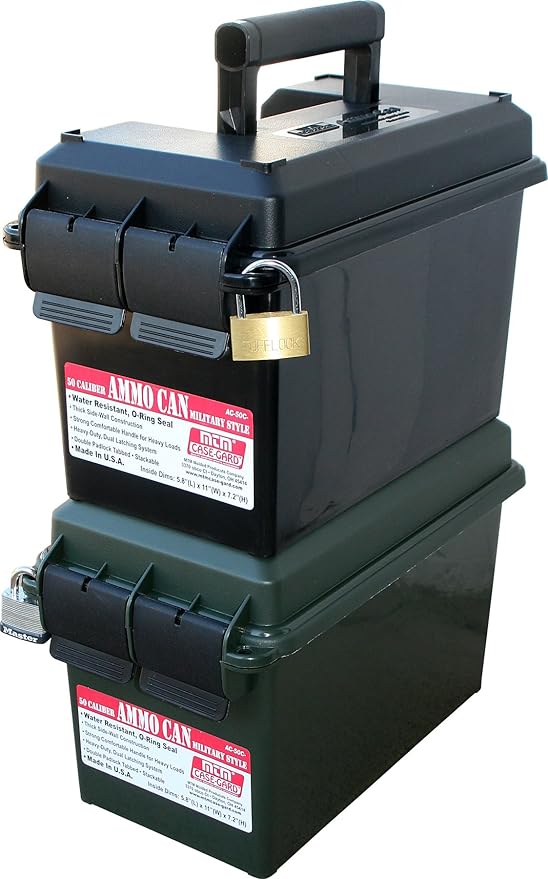 MTM AC50C Ammo Can, 50 Caliber, Field Boxes, Lockable Storage Box with Handle, Water and Dust Resistant, Secures Hunting Gear, Supplies, and Bullets, Stackable, USA Made