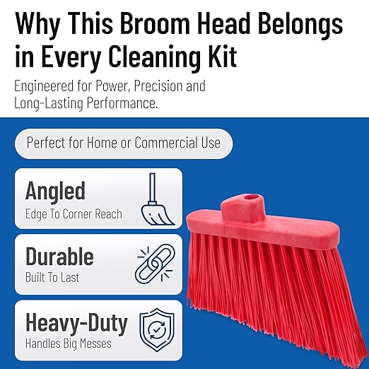 SPARTA Plastic Broom Head, Angled, Un-Flagged for Large Debris Indoor, Outdoor, Home, Restaurant, Lobby, Office, 12 Inches, Red