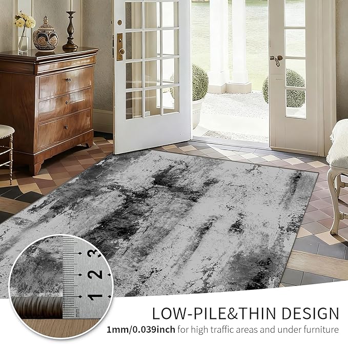 4x6 Area Rugs for Living Room, Bedroom,Modern Abstract Washable Rug, Boho Entryway Non Slip Indoor Carpet for Dining Room,Dorm, Office, Classroom, Farmhouse and Kids Room - Grey White