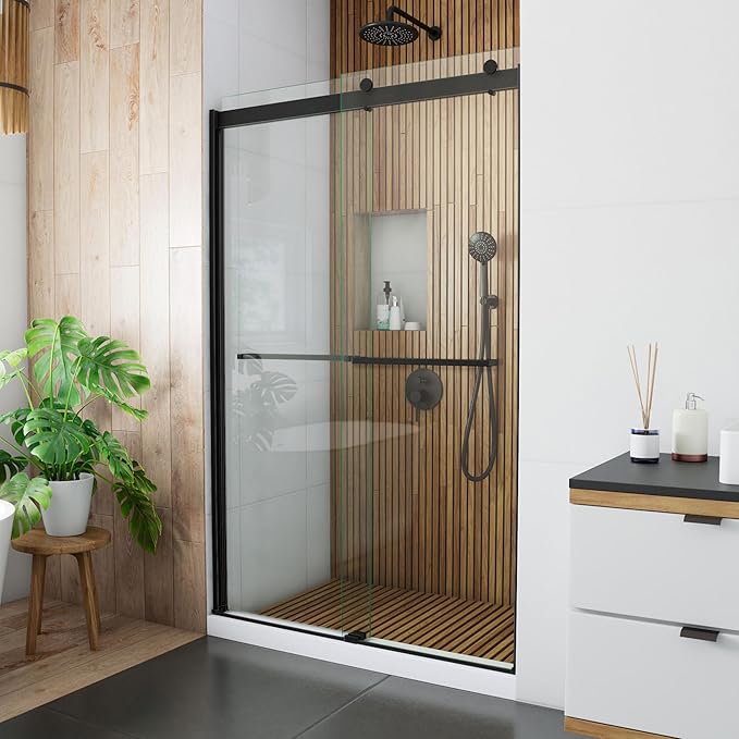 DreamLine Sapphire 44-48 inch W x 76 inch H Semi-Frameless Bypass Shower Door in Matte Black