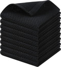Kitinjoy 100% Cotton Kitchen Dish Cloths (12 X 12 Inches, Black), 8 Pack Waffle Weave Ultra Soft Absorbent Dish Towels for Drying Dishes Quick Drying Kitchen Towels Dish Rags