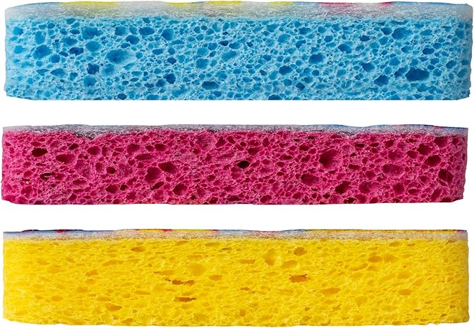 Casabella Cellulose Scrub Sponges, Plum, Lime and Orange Print , 3-Pack, Pink