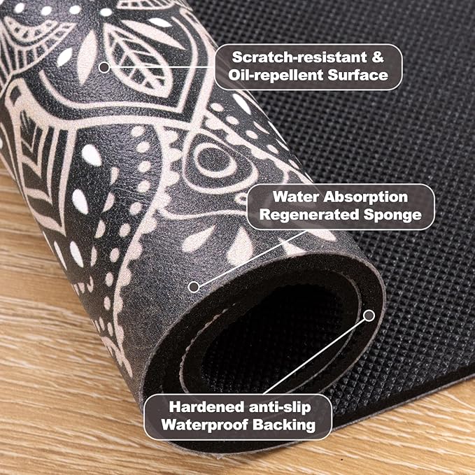Yamaziot Boho Coffee Mat 12"x20", Floral Dish Drying Mat for Kitchen Counter, Non Slip Coffee Bar Accessories Espresso Machine Dish Rack