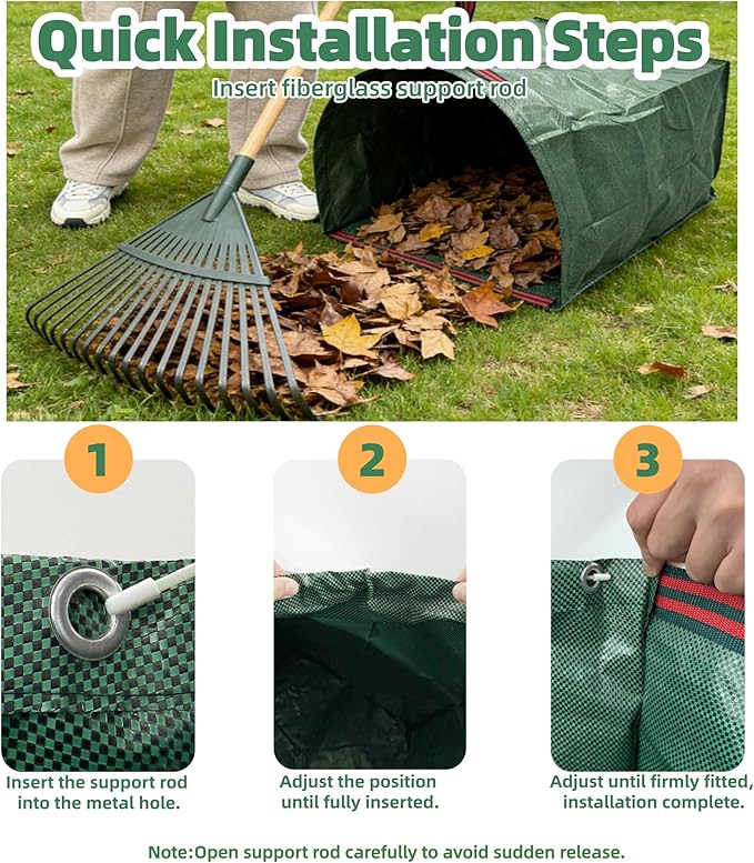 2-Pack 53-Gallon Reusable Yard Waste Bags with Gloves– Heavy-Duty Dustpan-Style Lawn & Garden Bags with Handles, Foldable, Standable Leaf Collector for Leaves, Grass, Branches, and Outdoor Debris