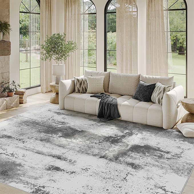 4x6 Area Rugs for Living Room, Bedroom,Modern Abstract Washable Rug, Boho Entryway Non Slip Indoor Carpet for Dining Room,Dorm, Office, Classroom, Farmhouse and Kids Room - Grey White