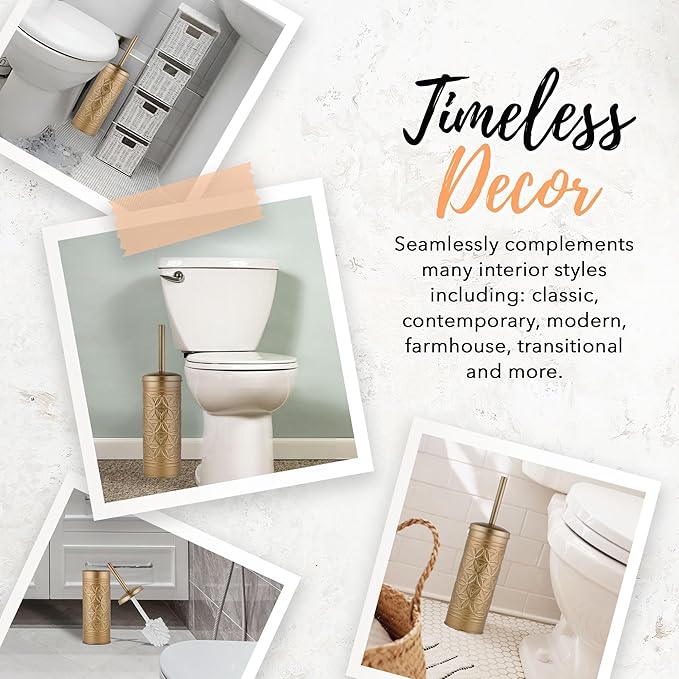 Autumn Alley Antique Gold Toilet Brush and Holder Set, Standing Toilet Brush for Modern Bathroom Decor, Soft Gold Bathroom Accessory Sets