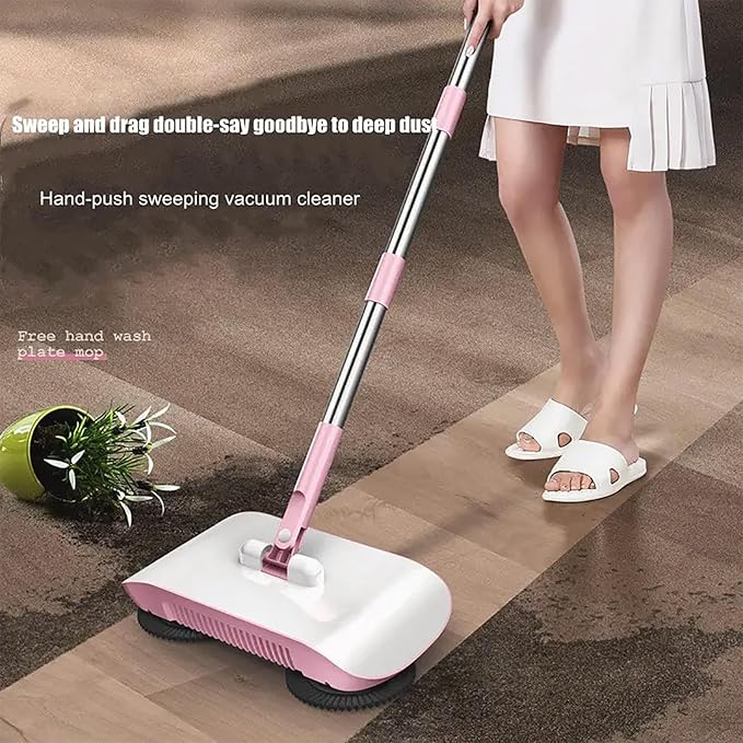Hand Push Floor Sweeper, Push-Type Sweeping Machine With Anti-slip Handle, Quick Dust Removal and Adjustable Rod Length, Low Noise and No Electricity Required, for Home, Office, Carpet Cleaning
