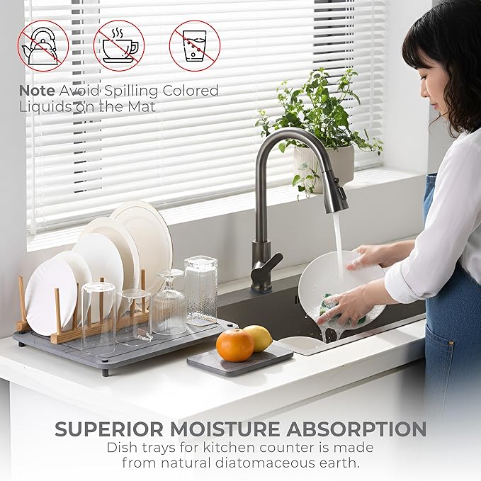 Stone Drying Mat for Kitchen Counter + Sink Caddy | 15.7"x11.8" Diatomaceous Earth Drying Mat with Stainless Steel Feet | Heat Resistant to 450°F | Eco-Friendly & Multipurpose Drying Mat