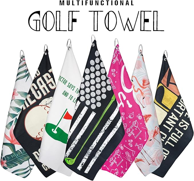 American Flag Golf Towel and Brush Set, Microfiber Waffle Golf Bag Towel with Clip, Golf Cleaning Kit Gifts for Men and Women, Funny Golf Accessories for Golf Fan, Golfers Golf Lovers Retirement Gift