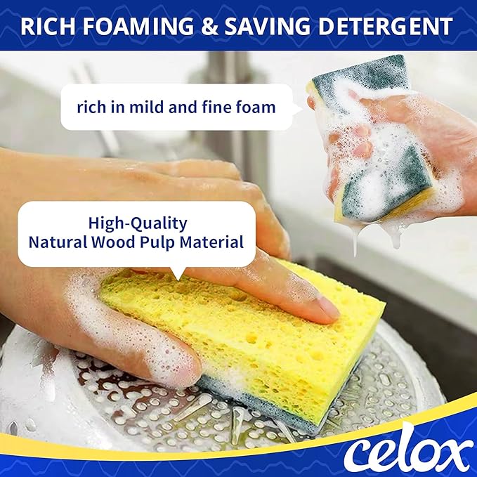 CELOX Sponges for Dishwashing and Household Cleaning, 12 Pack, Yellow