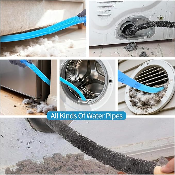 Dryer Vent Cleaner Kit - Universal Vacuum Hose Attachment & Lint Brush, Effectively Clean Clogged Dryer Ducts, Fit Most Vacuums for Dryer, Refrigerator Coils & Behind Appliances (Blue)