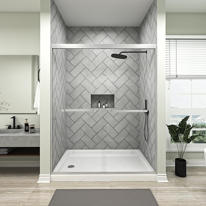 50-54x72 Inch Semi-Frameless Double Sliding Shower Door with Anti-Rust SGCC Steel Frame,1/4 Inch (6mm) Clear Tempered Glass for Walk-in Shower,Silvery