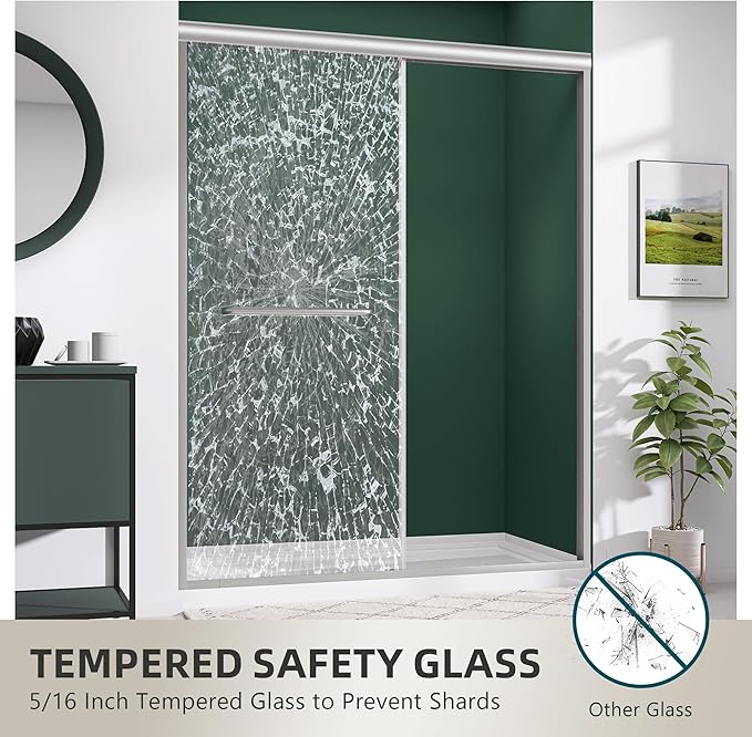 GETPRO Shower Door Double Sliding 56-60 in. W x 75 in. H Glass Shower Doors Semi-Frameless Bypass Glass Door for Walk-in Shower with 5/16 inch Tempered Glass Brushed Nickel Hardwares
