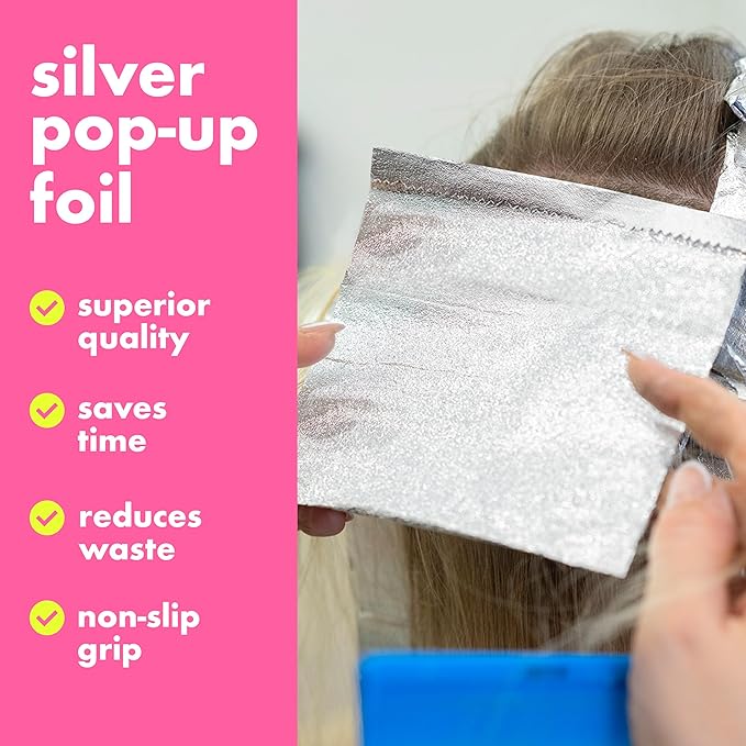 Colortrak Embossed Sheets Silver Aluminum Foil Pop-up Dispenser, 12 Boxes (6000 Pre-cut Sheets) Non-slip Textured Silver 5 x 11 Sheets for Hair Foil Coloring and Highlighting Sheet Applications
