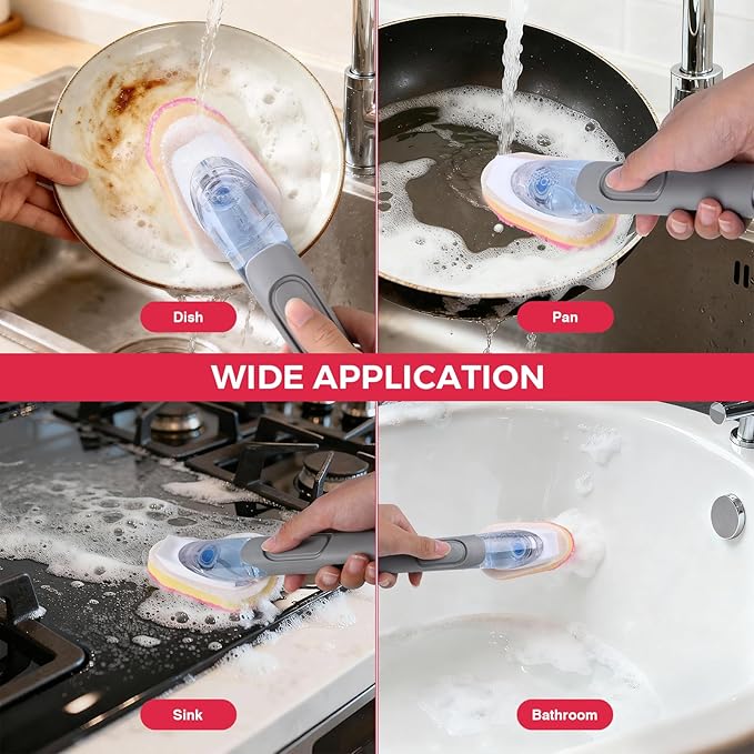 10 Packs Dish Wand Sponge Refills for Dish Daddy Pink