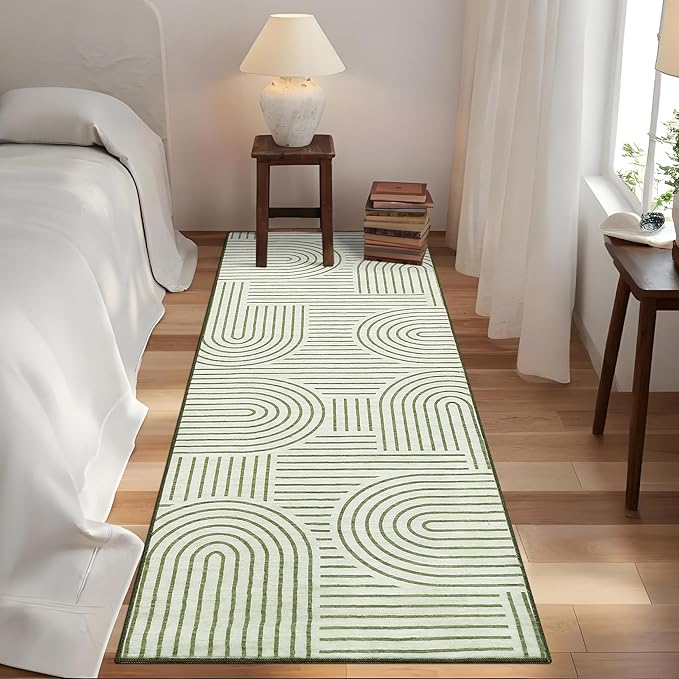 Modern Rug 2.5x8 Runners for Hallways, Abstract Kitchen Runner Rugs Non Slip Bath Runners, Rainbow Washable Runner Rug for Bedroom, Soft Long Rugs for Entryway Bathroom Laundry Dorm, Green
