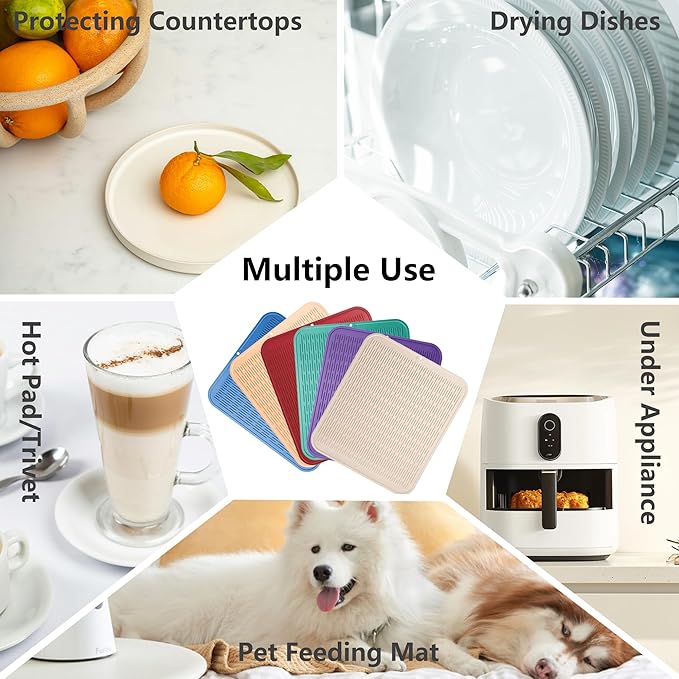 ZLR Large Silicone Dish Drying Mat (16" x 18") - XL Heavy Duty Drainboard Mat for Pots, Pans & Family Loads - Heat Resistant Trivet & Counter Protector, Easy Clean (Coffee)