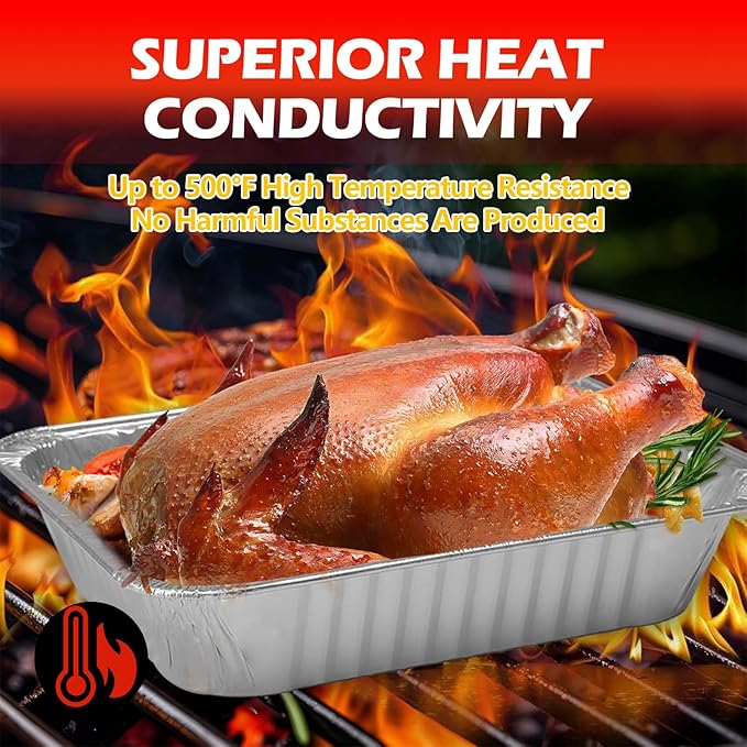 Aluminum Pans Foil Pans, 30 Pack 9x13 Disposable Aluminum Trays Half Size Heavy Duty Tin Foil Trays Food Containers For Cooking, Baking, Roasting, Heating or Steam Table