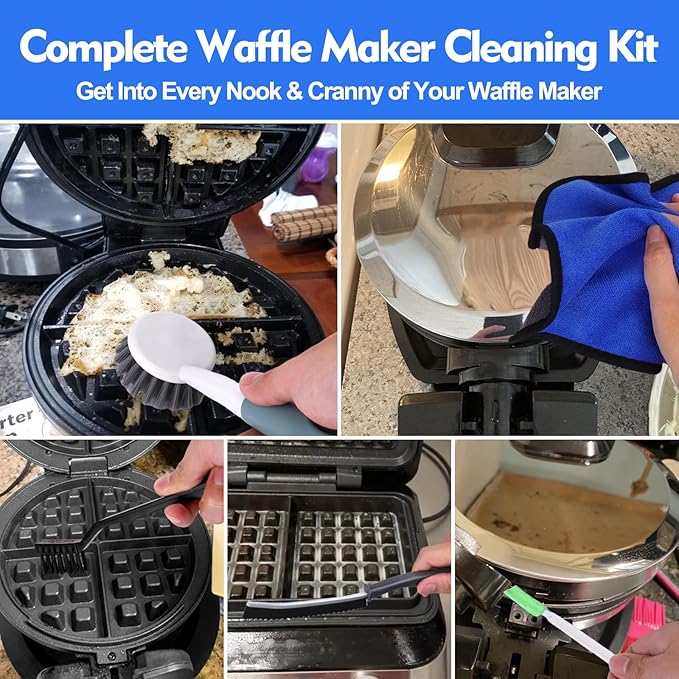XANGNIER 6 Pcs Waffle Makers Clean Brush Kit for Belgian/Classic/Flip/Mini and All Iron Models - Non-Scratch Grid Brush emove Sticky Batter/Burnt Residue - Deep Clean Tool for Waffle Makers