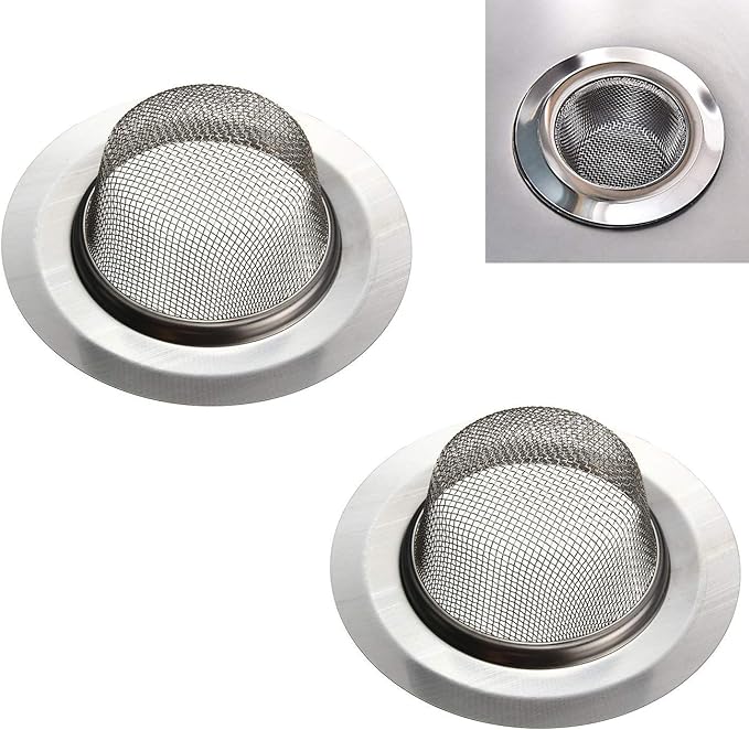 2 Pcs Stainless Steel Kitchen Mesh Silver Sink Strainer Large Wide Rim 4.5" Diameter,Perfect for Kitchen Sinks