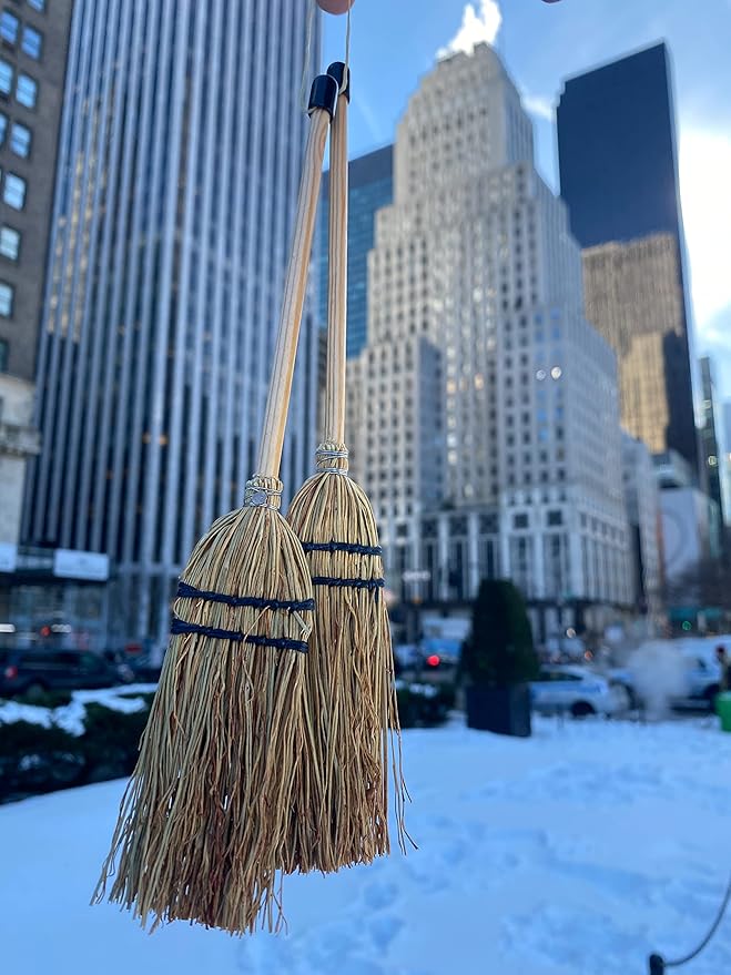 MENDI Handmade 2 Miniature Broom 8"-9" (aprox.) Made in Europe. A Detail for Gift, Favor, Decoration, It Supports Craftsmanship and mini Manufacturing Detail.