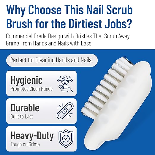 SPARTA Nail Scrub Brush Commercial-Grade, Heavy-Duty Hand and Fingernail Brush with Stiff Bristles for Gardeners, Mechanics, And Foodservice Personnel, Plastic, 5 Inches, White