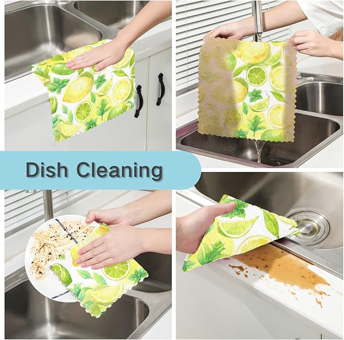 ALAZA Dish Towels - Super Absorbent Kitchen Cloths, Set of 6, 11"x11" Lemon White Soft Towels, Lint Free Bar Tea Kitchen Accessories