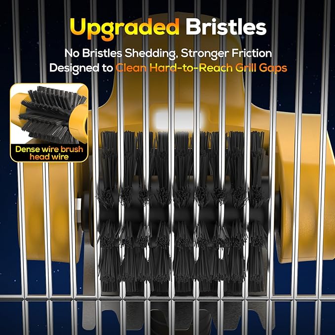 21V Electric Grill Brush, Heavy-Duty Cordless BBQ Cleaner with Stainless Steel Bristles, 90-Min Runtime，LED Light, Dishwasher Safe Head for Gas & Charcoal Grills