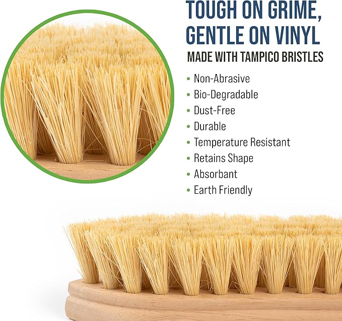 Vinyl & Leather Scrub Brush - Natural, Non-abrasive Tampico Bristles: Upholstery Cleaning, Boats, Canvas, Car Detailing, Couch Cleaner, Leather Car Seat Cleaner, Pet, Pig, Horse & Shoe Brush