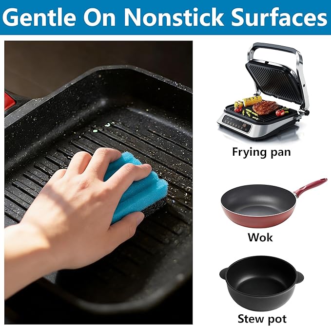 EBaokuup 8 Pcs Grill Plate Cleaning Sponge 12207, Electric Grill Cleaning Sponge with Grooves, Grill Cleaner Replacement Sponges for Indoor Outdoor Giddle