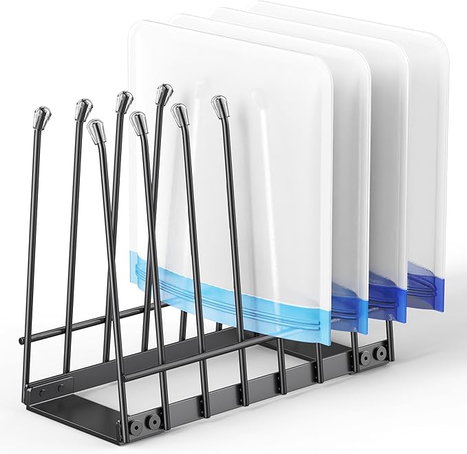 Reusable Bag Drying Rack, Foldable Metal Stand for Reusable Ziplock & Silicone Storage Bags, Rustproof Kitchen Dryer, Black