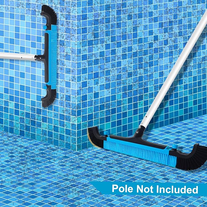 Poolvio 22" Extra-Wide Pool Brush Head, Heavy-Duty Pool Scrubber Brush with Detachable Corner Brush & Strong Nylon Bristles for Walls & Floors in Above-Ground and Inground Pools (Blue)