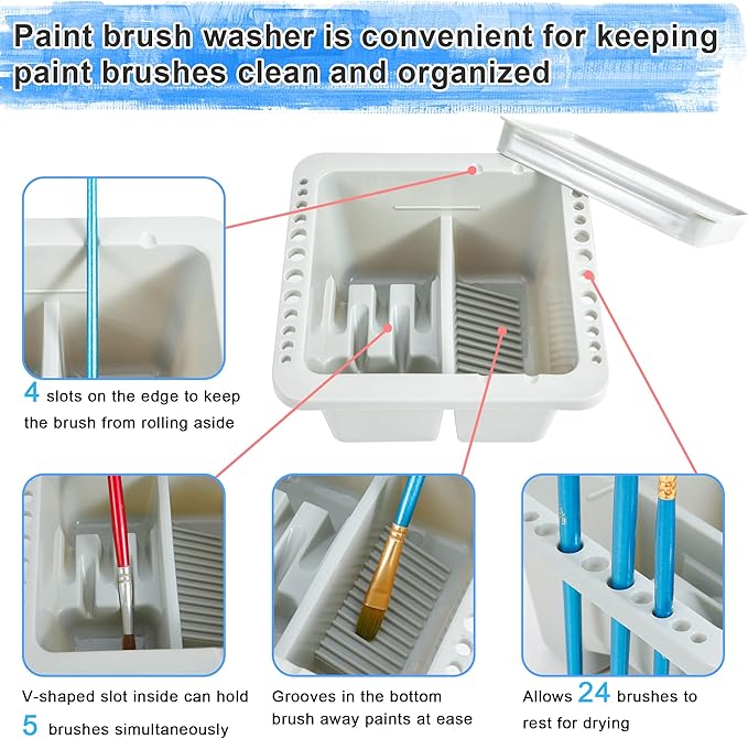 MyLifeUNIT Paint Brush Cleaner, Paint Brush Holder and Organizers for Acrylic, Watercolor, and Water-Based Paints (Grey)