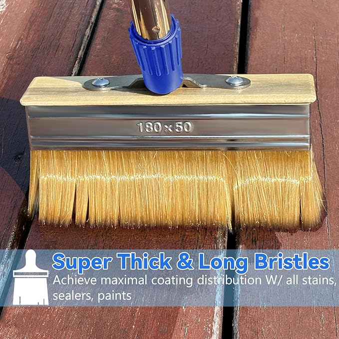 7" Deck Stain Brush Applicator with 60" Long Handle, 3" Paint Brush Included for Woodstains, Oils, Decking, Decking Stains, Deck Coatings, Fence Wall Furniture Paints