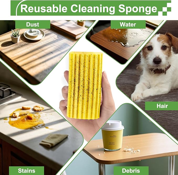 4-Pack Damp Clean Duster Sponge, Sponge Cleaning Brush, Duster for Cleaning Blinds, Glass, Baseboards, Vents, Railings, Mirrors, Window Track Grooves and Faucets, Gray and Yellow