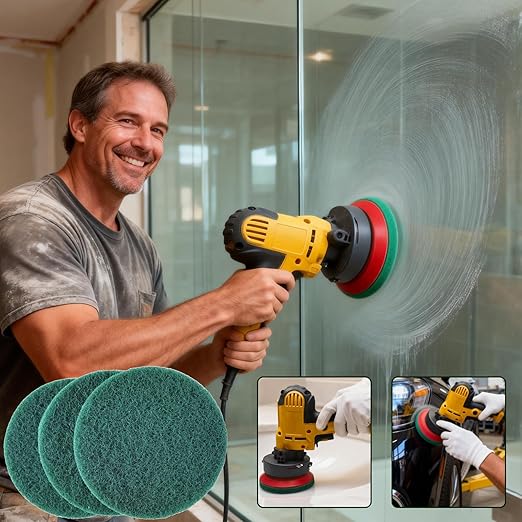 10 Pack 6 Inch Multipurpose Green Scrubber Scouring Pads Flocking Scuff Pads -Hoop and Loop Scuff Pads Conditioning Discs Polishing Pad for Furniture Automotive Cleaning, Rust Removal (240 Grit)
