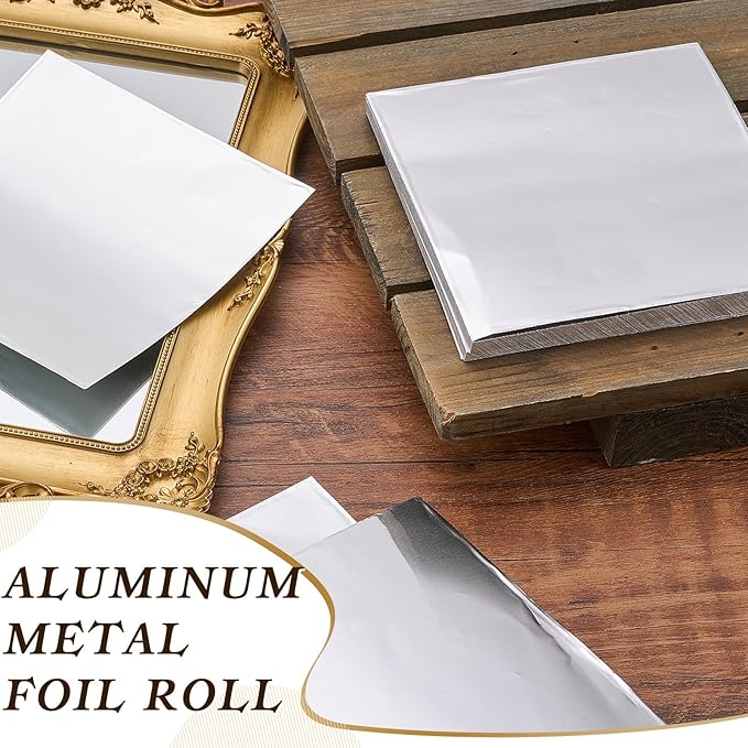 Yaocom 50 Packs Aluminum Metal Crafts DIY Foil 6 Inch x 6 Inch x 0.07 mm Thick for Art Project Aluminum Flashing Roll Wide Sheet Multipurpose Metal Sheets(Silver)