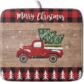 Christmas Dish Drying Mat 16 x 18 Inch with Hanging Loop High Absorbent Reversible Microfiber Red Truck Buffalo Check Plaid Dish Mat Dish Drying Pad Dish Rack Pad Drainer Mat Counter Mat