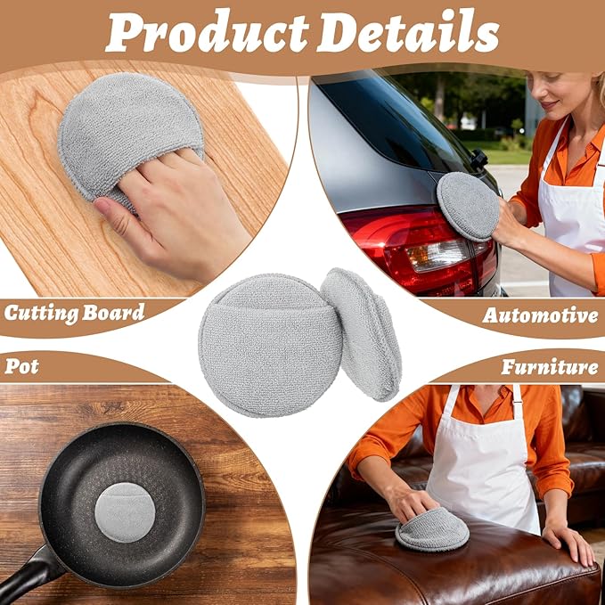 6 Pcs Cutting Board Oil Applicator for Oil Board Reusable Microfiber & Sponge Pads Wood Conditioner Wax Oils Applicator Microfiber Cloth Applicators for Cutting Boards, Wooden Spatula, Spoon 5 Inch