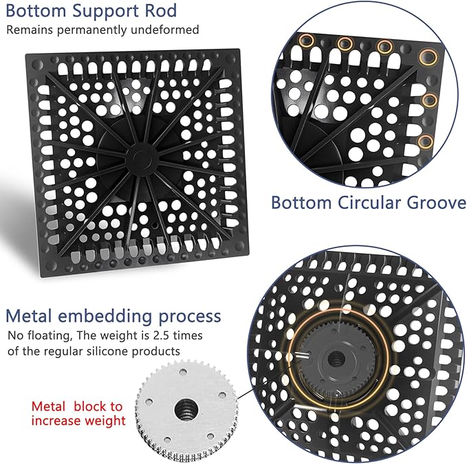 Shower Drain Hair Catcher, Square Silicone Shower Drain Cover for 4in Shower Room Floor Drain Protector, Dark Grey