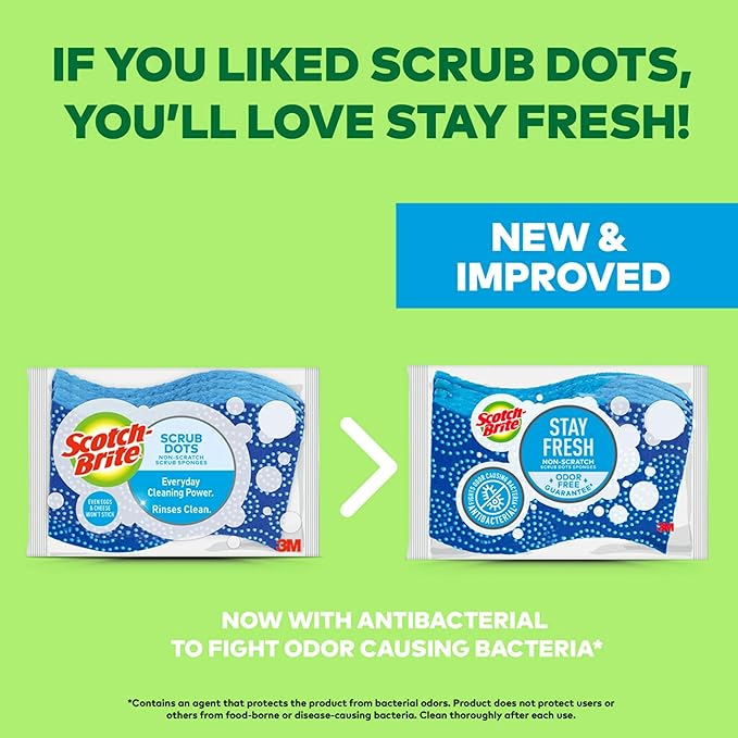 Scotch-Brite Scrub Dots Non-Scratch Scrub Sponge, Rinses Clean, for Washing Dishes and Cleaning Kitchen, 3 Scrub Sponges (Pack of 2)