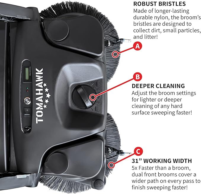30" Battery Powered Push Sweeper with Triple Power Brooms Electric Drive and Dust Suppression (30" Sweeper)