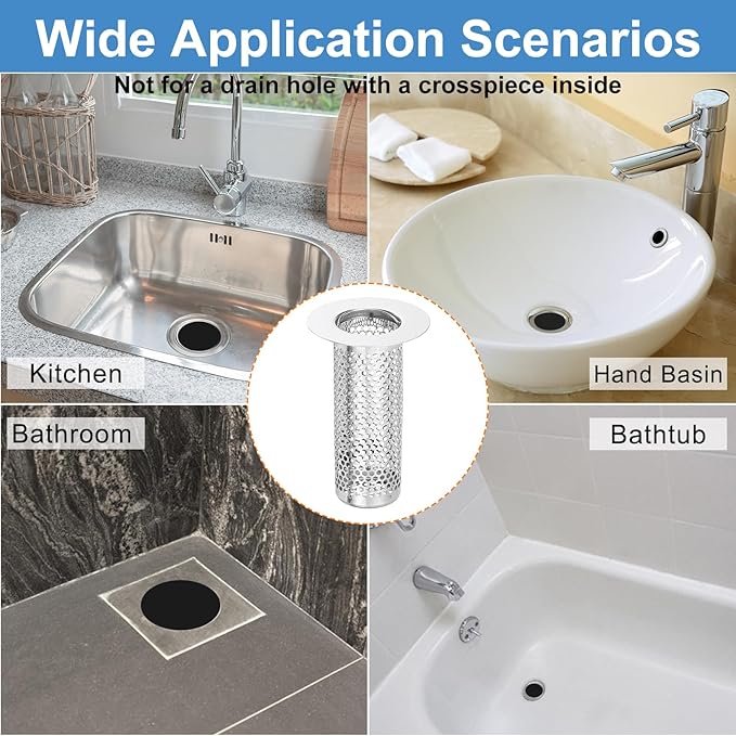 uxcell 4 Pack Shower Drain Strainer, 3.2" x 2.6" 304 Stainless Steel Floor Drain Strainer Deep Sink Hair Catcher for Kitchen Bathroom Balcony Floor Drain, Fit Hole Size from 1.5" to 2.6"