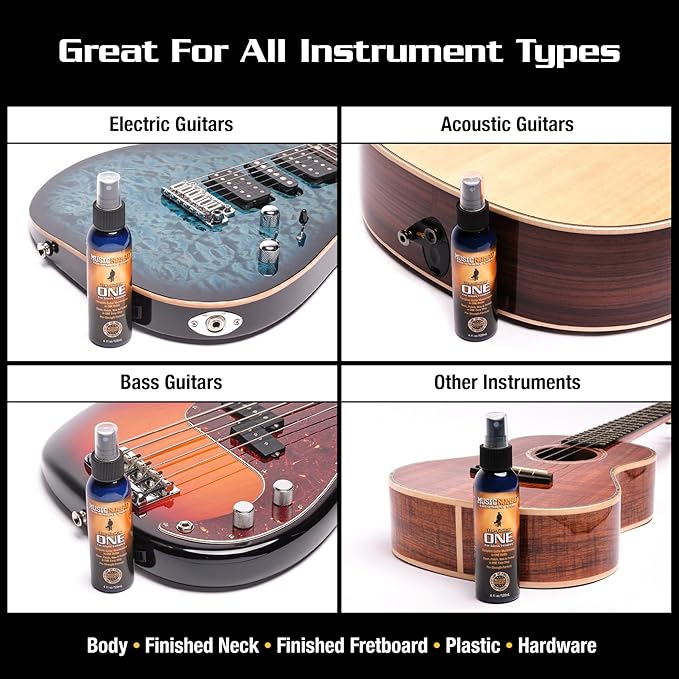 MusicNomad Guitar ONE All-in-1 Cleaner, Polish, and Wax and Microfiber Polishing Cloth Cleaning Kit (MN297)