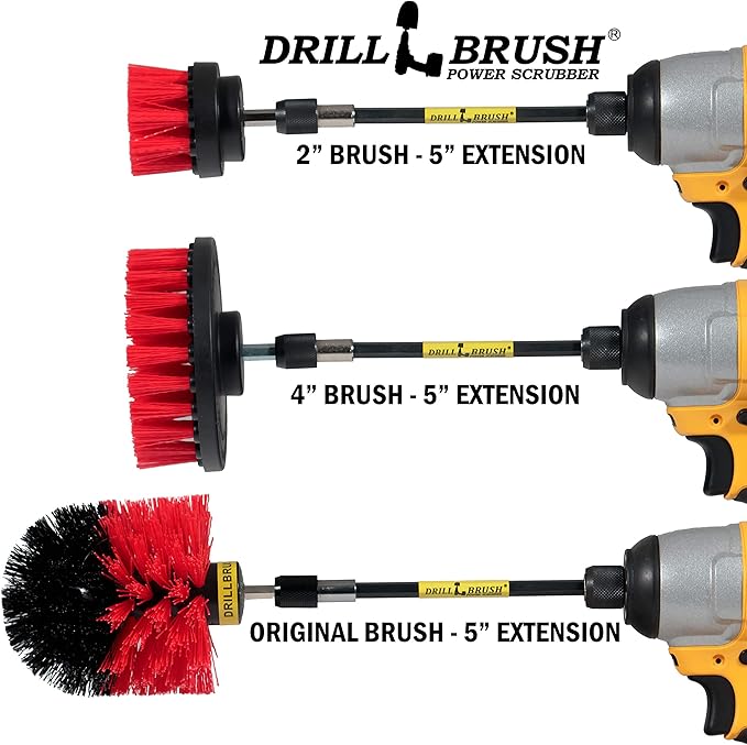 Stiff Bristle Power Scrubber Kit with Extension - Pressure Washer Surface Cleaner Alternative - Ideal for Cleaning Outdoor Garden, Fire Pit, Patio, Graveyard Tombstone, Bird Bath, Siding, and Deck